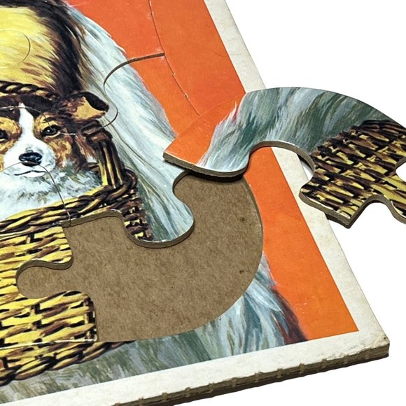 Vintage 1973 Whitman Cardboard Frame-Tray Puzzle Lassie with Basket of Puppies - Picture 2 of 6